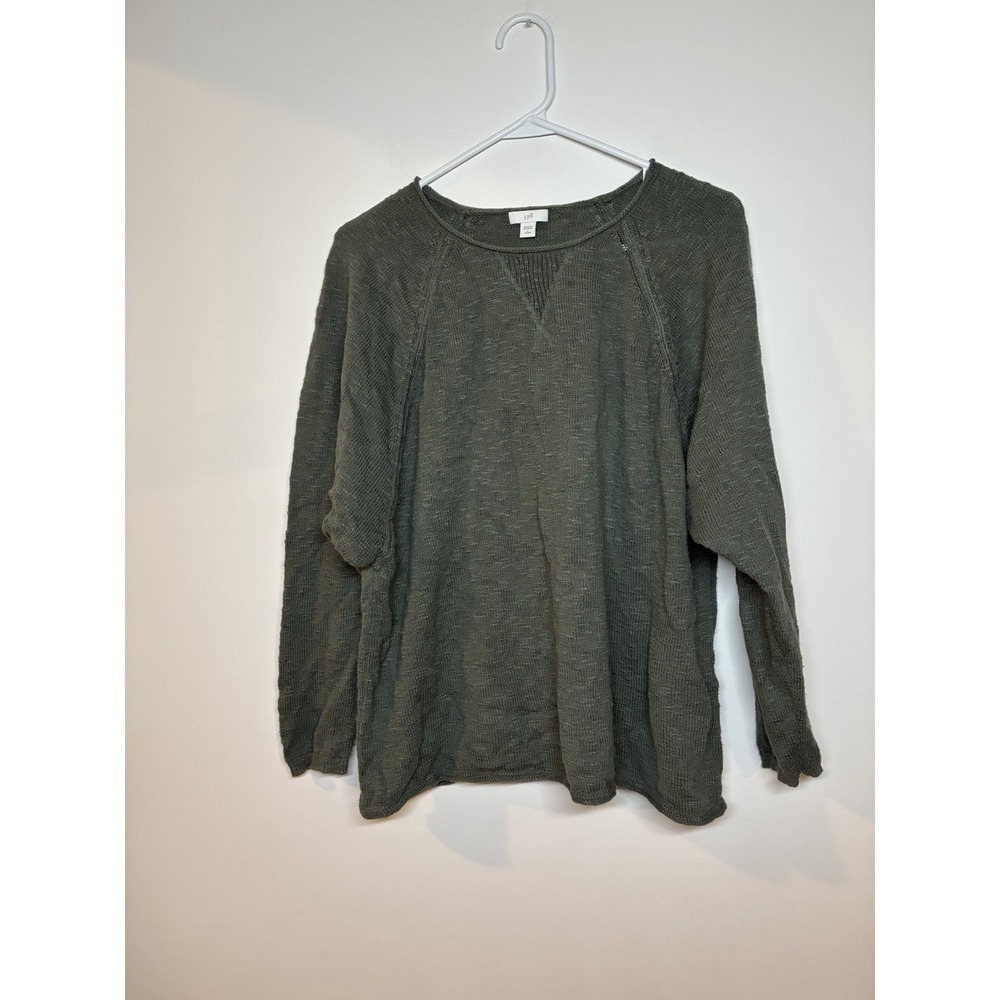 J. Jill Women's Green Cotton Textured Knit Raglan Long Sleeve Size Large Petite